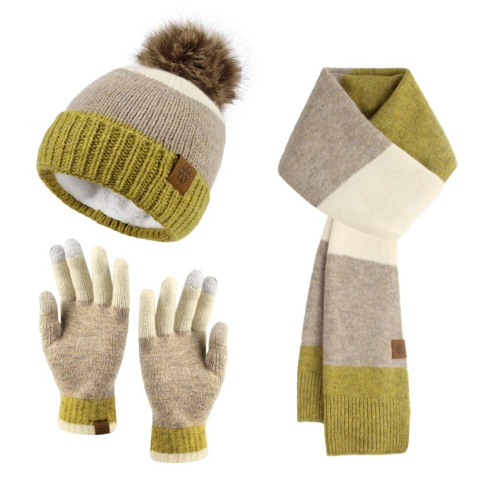 3120 Winter Beanie Hat Scarf Touchscreen Gloves Set Warm Knitted Hat